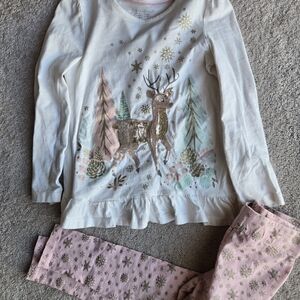 Savannah White and Pink Deer Pants And Top Set Size 5- 6